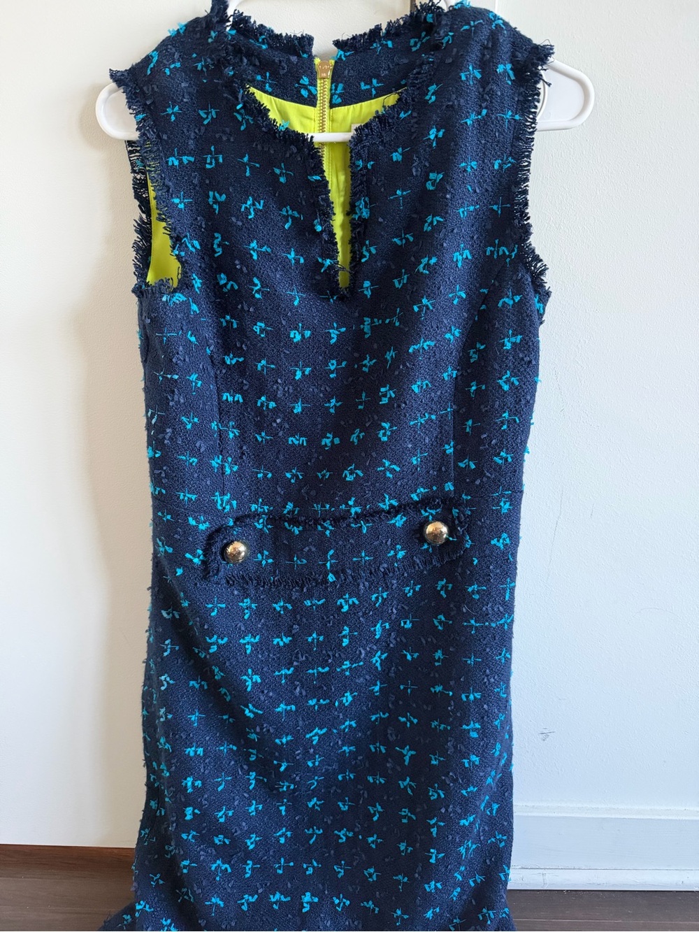 Sail to Sable Navy Tweed Shift Dress with Teal Accents